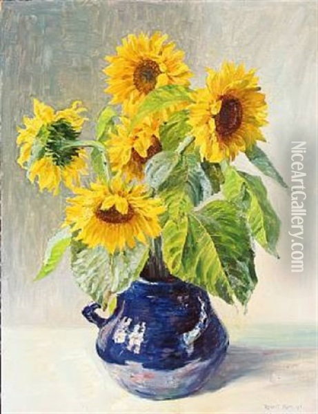 Vase With Sunflowers Oil Painting - Robert Panitzsch