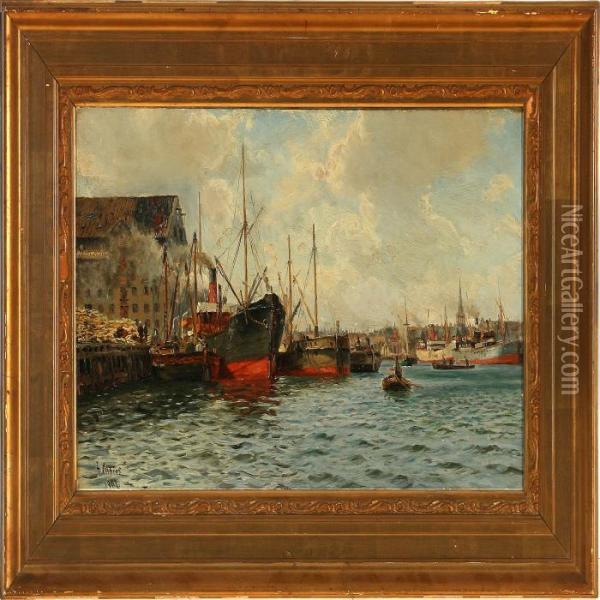 View Of Copenhagenharbour Oil Painting - Holger Peter Svane Lubbers