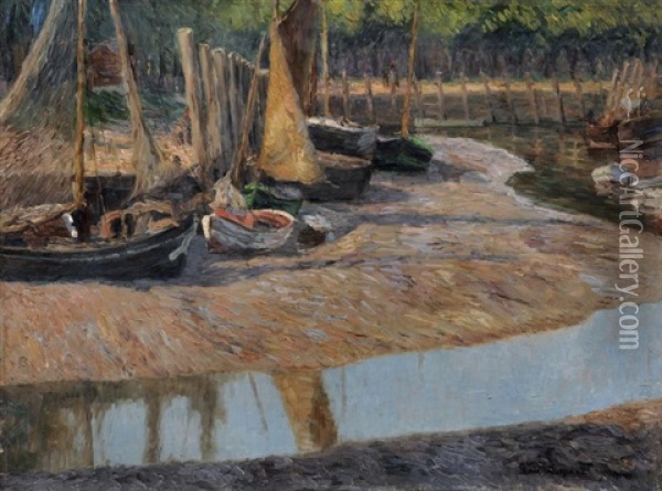 Fischerboote Bei Ebbe Oil Painting - Paul Kutscha