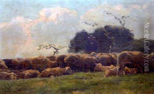 Berger Et Moutons Au Paturage Oil Painting - Frans Van Leemputten
