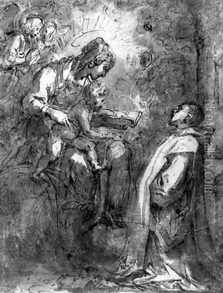 The Madonna and Child appearing to Saint Bernard Oil Painting - Bernardino Barbatelli Poccetti