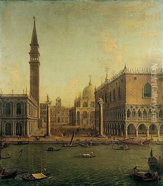 Venice, A View Of The Bacino Di San Marco With The Piazzetta And The Palazzo Ducale Looking North Towards The Torre Dell' Orologio Oil Painting - Antonio Joli