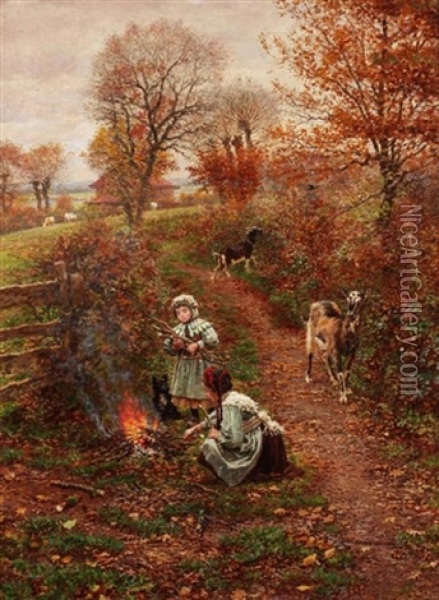 Building A Fire Oil Painting - Marie Francois Firmin-Girard