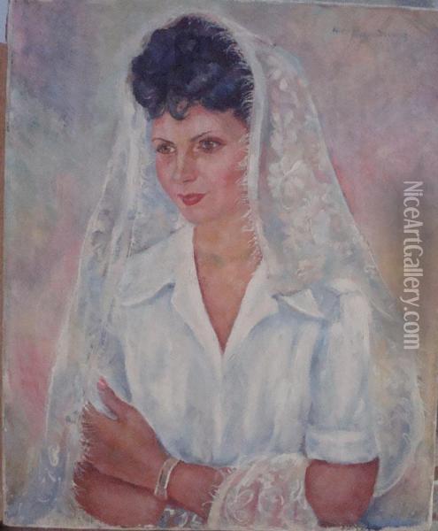 Portrait De Femme En Mantille Oil Painting - Nina Aleksandrowicz