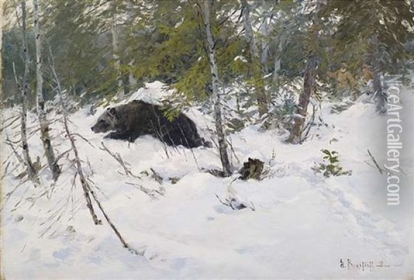 Barenjagd Im Winterlichen Wald Oil Painting - Dimitri Von Prokofiev