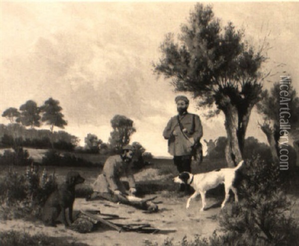 Zwei Herrschaftliche Jager Mit Ihren Hunden Und Einem Erlegten Hasen Oil Painting - Ferdinand Graf (Count) von Harrach