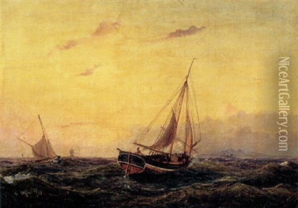Sejlskibe Pa Havet Oil Painting - Carl Julius Emil Olsen