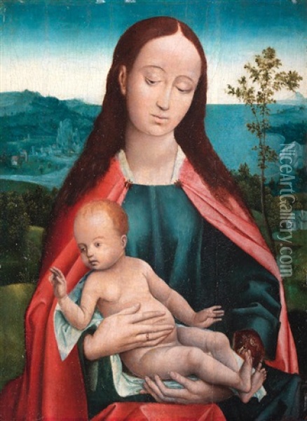 The Virgin And Child In A Landscape Oil Painting - Hugo Van Der Goes