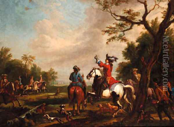 A hawking party in a landscape Oil Painting - Carel van Falens or Valens