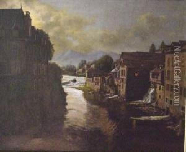 Clair De Lune A Oloron (vallee D'aspe) Oil Painting - Abel Boulineau
