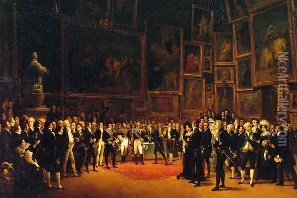 Charles X Distributing Awards to Artists Exhibiting at the Salon of 1824 at the Louvre, 1827 Oil Painting - Francois - Joseph Heim