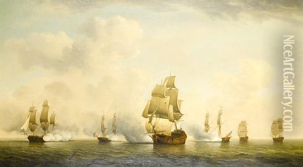 The Capture Of A French Ship By The Englishprivateer Squadron Known As The 'royal Family' Oil Painting - Charles Brooking