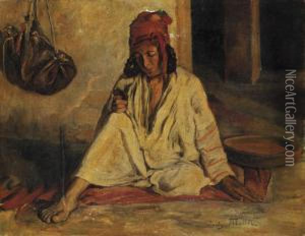 Femme Bedouine Assise Dans Un Interieur Oil Painting - Fritz Muller