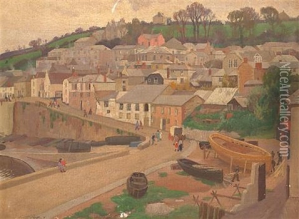Cornish Fishing Village Oil Painting - Ernest Procter