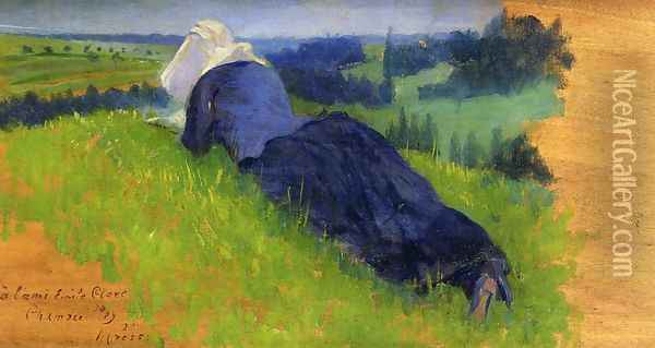 Peasant Woman Stretched out on the Grass Oil Painting - Henri Edmond Cross