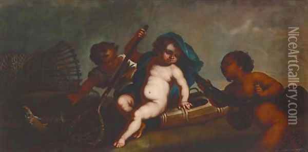 Putti with fish and crayfish Oil Painting - Giuseppe Recco