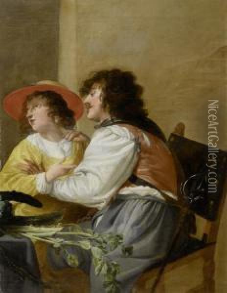 Lovers At An Inn Oil Painting - Salomon Rombouts