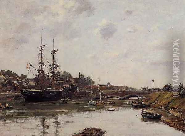 View of La Touques Oil Painting - Eugene Boudin