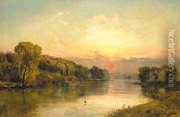 The close of day, Quarry Wood on the Thames Oil Painting - Alfred de Breanski