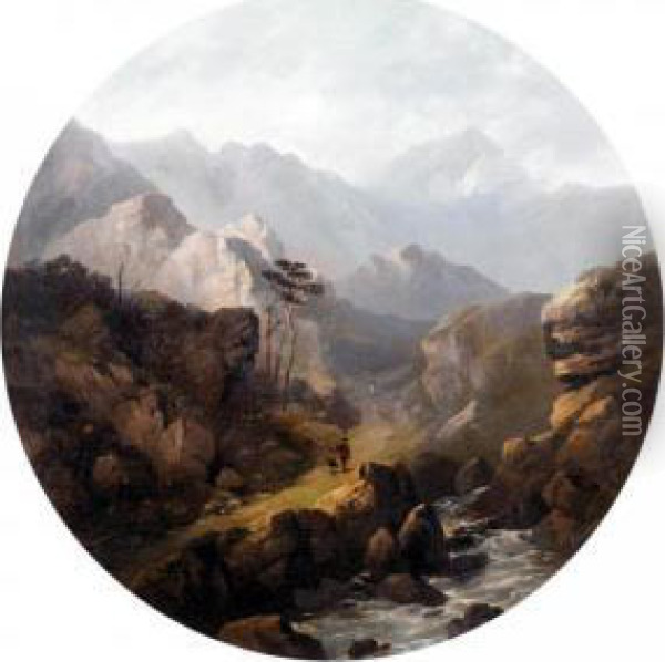 Figures In A Rocky Landscape Oil Painting - Edward Train