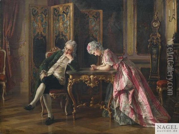 Adeliges Paar Im Rokoko-interieur Oil Painting - Otto Wilhelm Eduard Erdmann