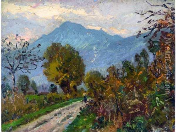Le Chemin Des Pics Entre Sassenage Et Fontaine, Apres-midi De Findoctobre Oil Painting - Andre Albertin