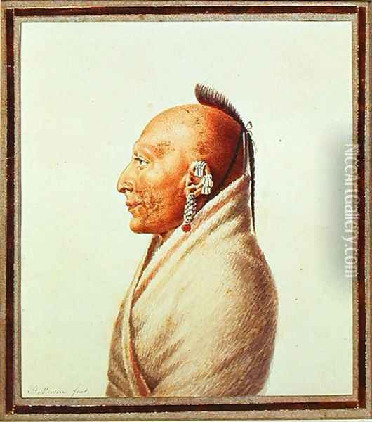 Indian Chief of the Little Osages, c.1807 Oil Painting - Charles Balthazar J. F. Saint-Memin