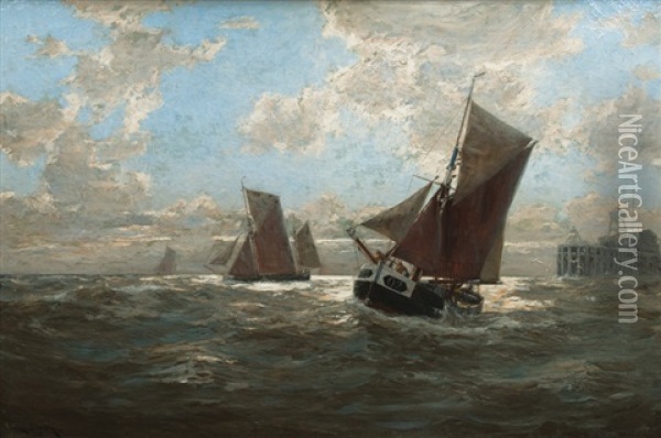 Fishing Boats Oil Painting - Erwin Carl Wilhelm Guenther