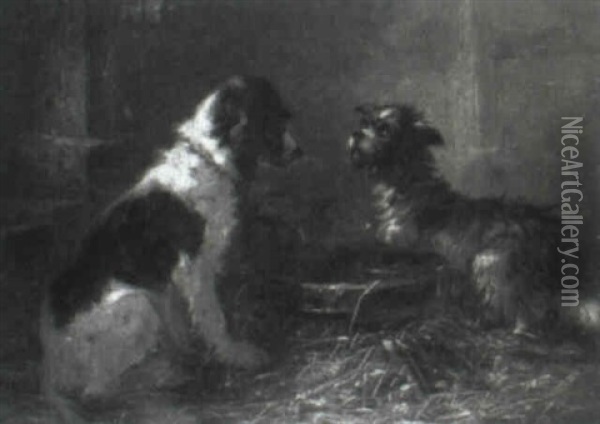 Dogs Beside A Water Tub Oil Painting - Zacharias Noterman