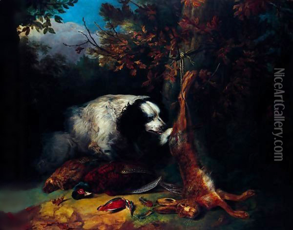 A Spaniel Guarding Game Oil Painting - Stephen Elmer