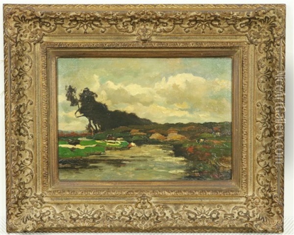 Landschap Met Rivier En Koeien Oil Painting - Willem de Zwart