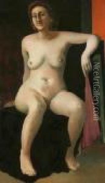 Seated Female Model Oil Painting - Bernard Meninsky