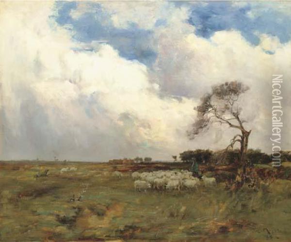 A Shepherd Tending His Flock Oil Painting - Joseph Milner