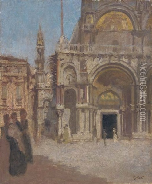 St. Mark's Facade, Venice Oil Painting - Walter Sickert