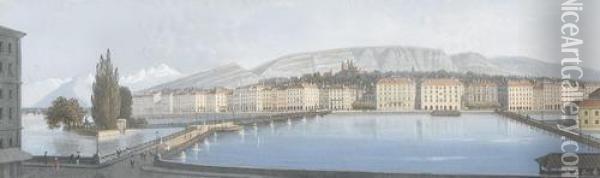 Blick Auf Die Promenade Von Genf Mit Kathedrale Oil Painting - Jean-Baptiste Dubois