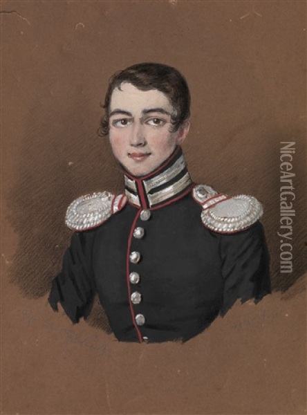 Portrait Of A Young Officer Oil Painting - Mikhail Ivanovich Terebenev