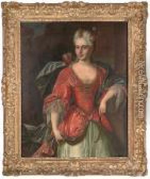 Portrait Of A Lady As Diana, Standing, Three Quarter-length, With A Bow And Quiver Oil Painting - Pierre Le Romain I Mignard
