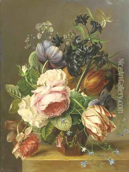 A mixed bouquet with a black hyacinth Oil Painting - Dutch School