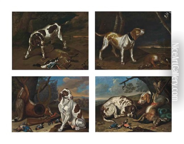 A Hound With A Hare; Two Hounds And Game Under A Tree; A Hound With A Fox And Duck; And A Hound With A Fox, Hunting Horn And Game, Under A Tree (4 Works) Oil Painting - Jan Fyt