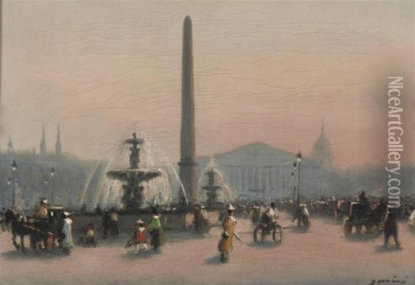 A Busy Day On Place De La Concorde, Paris Oil Painting - Joaquin Miro