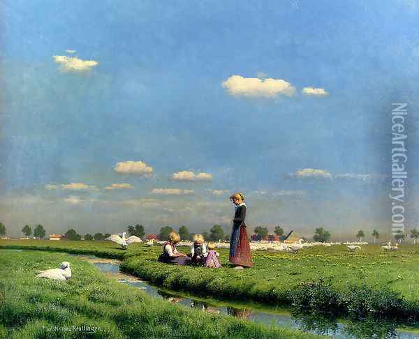 In The Meadow Oil Painting - Paul-Wilhelm Keller-Reutlingen