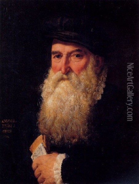 Portrait Of Giovanni Angelo Dannona, Holding Gloves And A Letter Oil Painting - Ambrogio Giovanni Figino