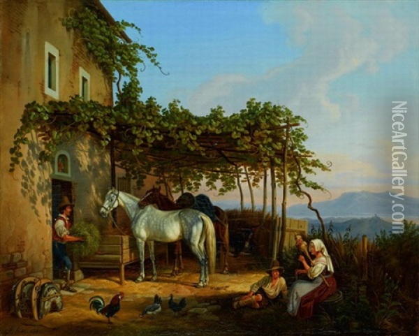Italienische Bauernfamilie Bei Der Rast Oil Painting - Johann Adam Klein