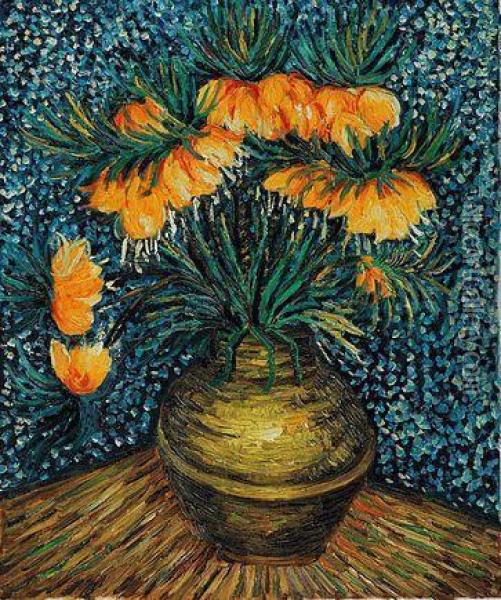 Crown Imperial Fritillaries In A Copper Vase Oil Painting - Vincent Van Gogh