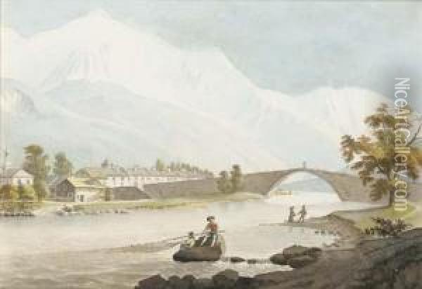 Vue Du Pont Saint-martin, Le Mont-blanc Au Fond Oil Painting - Jean-Baptiste Dubois