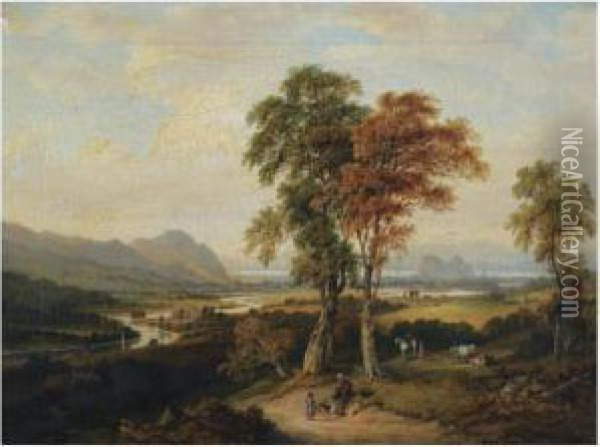 An Extensive View Of The Clyde, With Dumbarton Rock In The Distance Oil Painting - Jane Nasmyth