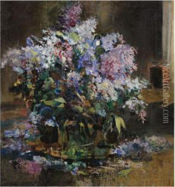 Lilacs Oil Painting - Alexander Ivanovitch Savinov