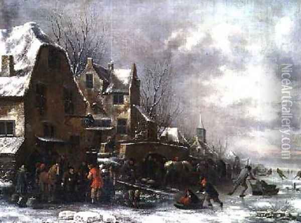 A Winter Landscape Oil Painting - Claes Molenaar (see Molenaer)