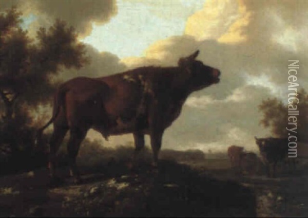 Cows In A Meadow Oil Painting - Barend Hendrik Thier