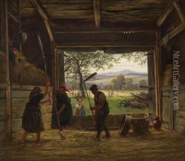 Beim Dreschen Oil Painting - Gustav Adolf Friedrich